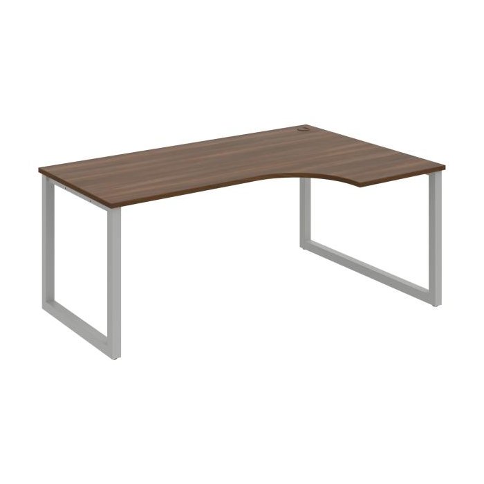 Pracovný stôl UNI O, ergo, ľavý, 180x75,5x120 cm, orech/sivá