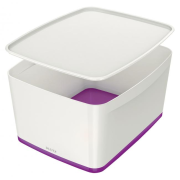 Úložný box s vekom Leitz MyBox, veľkosť L biela/purpurová